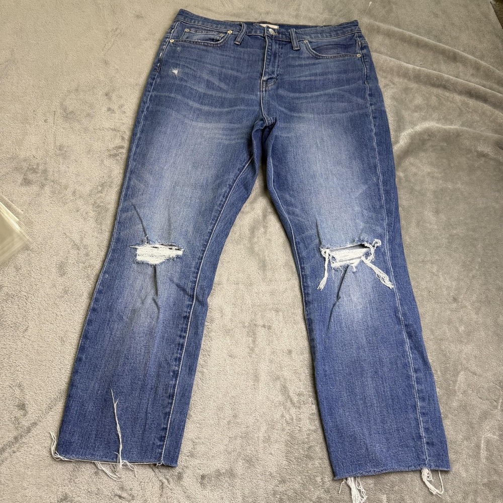 Madewell Jeans Womens 30 Medium Wash Blue High Rise Slim Boyjean Distressed